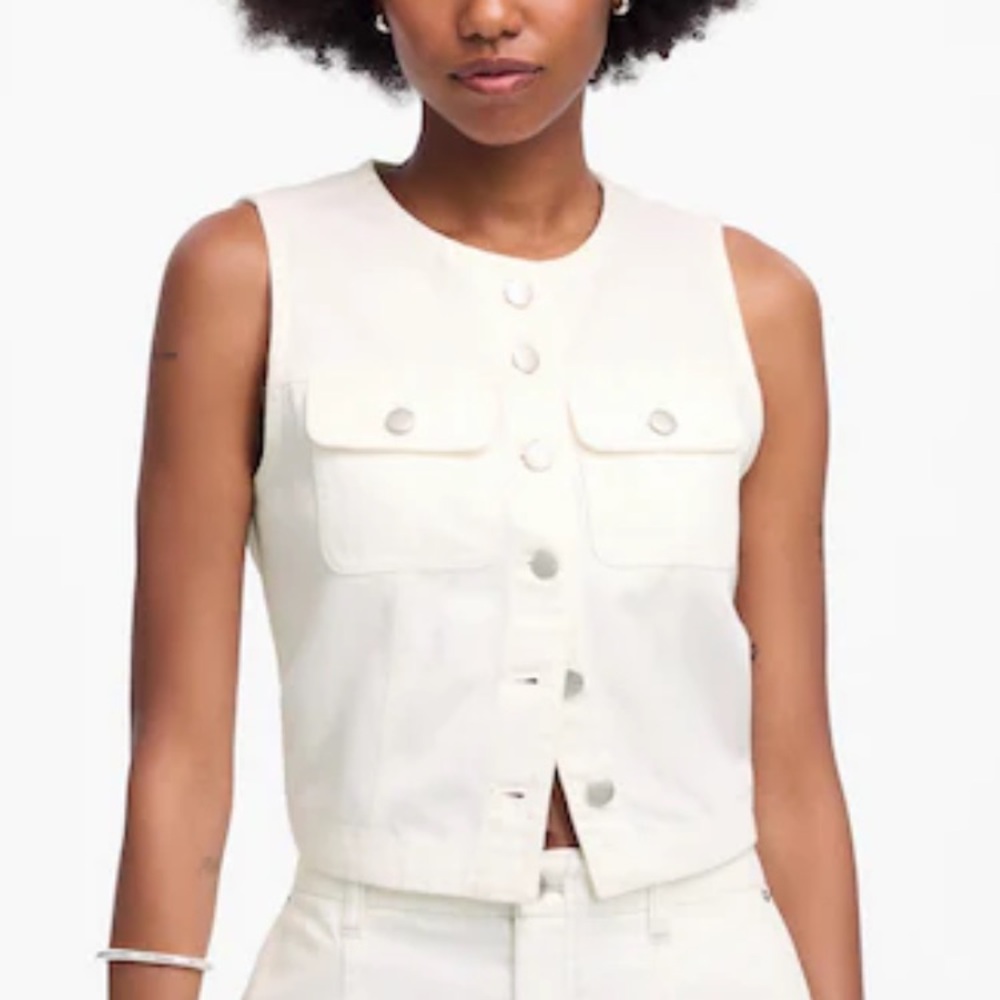 NEW MADEWELL Cropped Denim Vest: Airy Denim Edition in White NWT Size Small